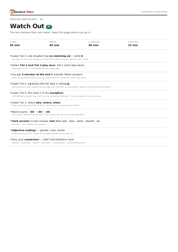 First page of the B1 Spickzettel