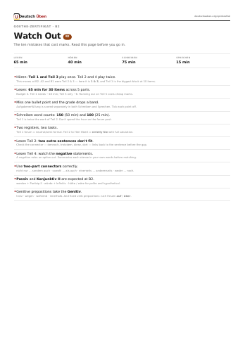 First page of the B2 Spickzettel