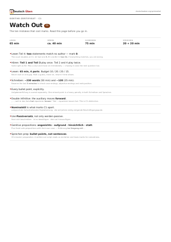 First page of the C1 Spickzettel