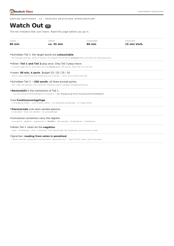 First page of the C2 Spickzettel